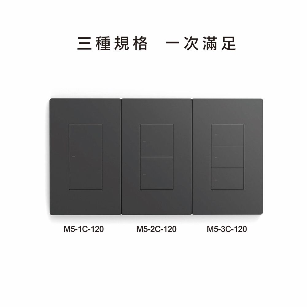 一次滿足三種規格選擇:1鍵、2鍵、3鍵智慧開關 SONOFF M5 智慧牆壁開關三種規格展示:M5-1C-120、M5-2C-120、M5-3C-120